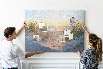 Tableau de liège Coucher de soleil sur la plage et les dunes