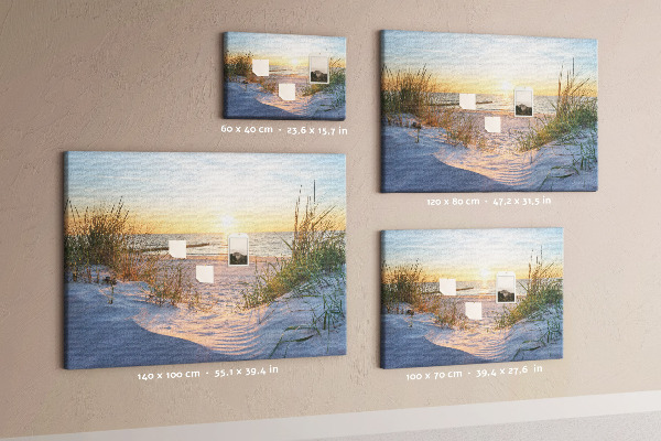 Tableau de liège Coucher de soleil sur la plage et les dunes