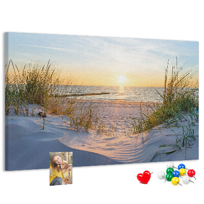 Tableau de liège Coucher de soleil sur la plage et les dunes