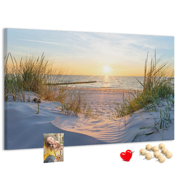 Tableau de liège Coucher de soleil sur la plage et les dunes
