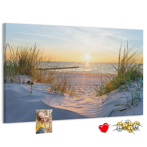 Tableau de liège Coucher de soleil sur la plage et les dunes