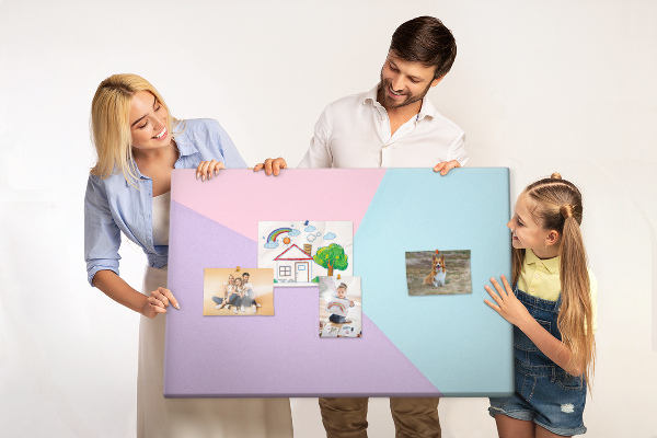 Tableau en liège Géométrie des formes pastel en couleurs.