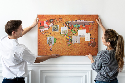 Tableau de liège Carte du monde avec les drapeaux des pays