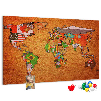 Tableau de liège Carte du monde avec les drapeaux des pays