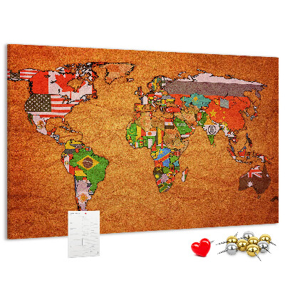 Tableau de liège Carte du monde avec les drapeaux des pays