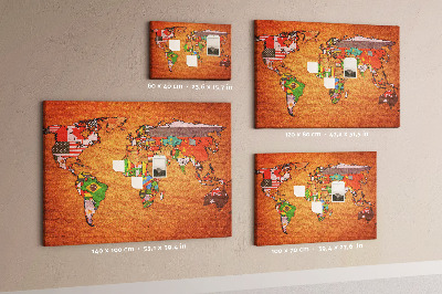 Tableau de liège Carte du monde avec les drapeaux des pays