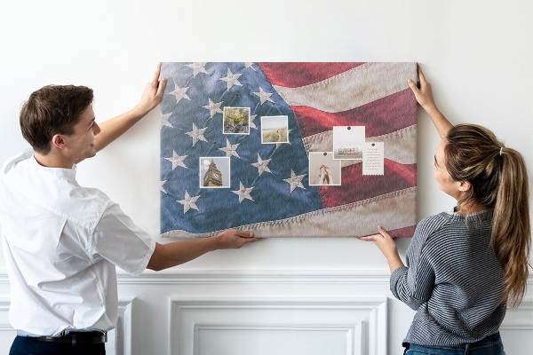 Tableau affichage liège Drapeau américain orné d'étoiles proéminentes.