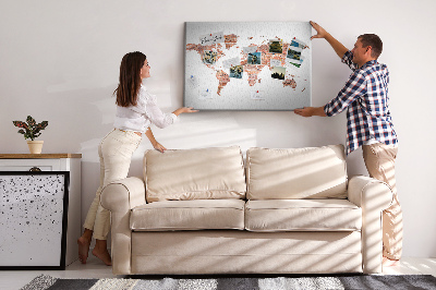 Tableau en liège Carte du monde en briques