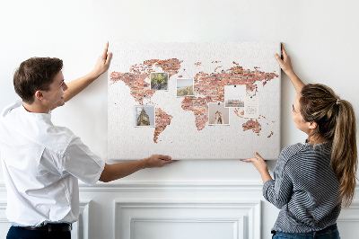 Tableau en liège Carte du monde en briques