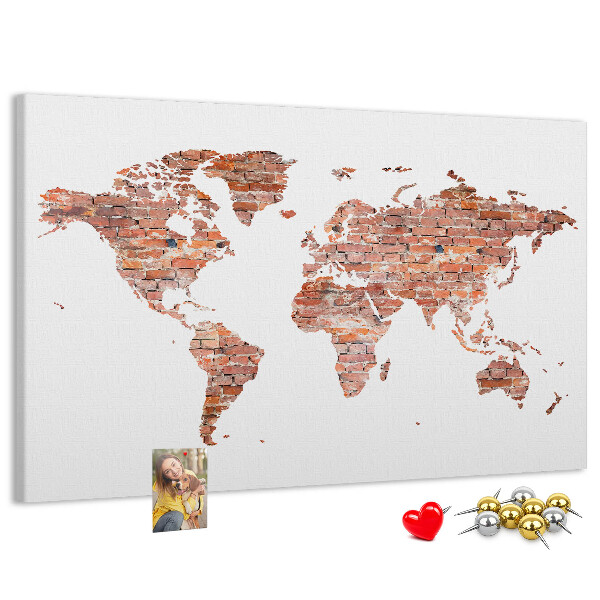 Tableau en liège Carte du monde en briques