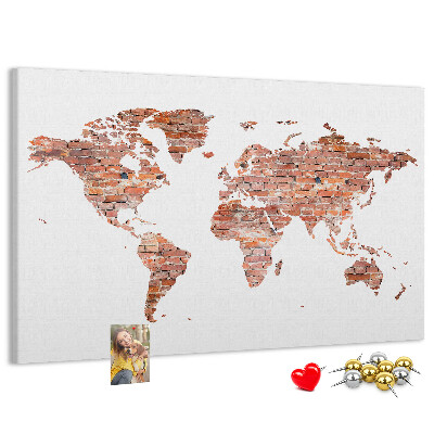 Tableau en liège Carte du monde en briques