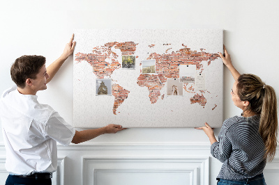 Tableau en liège Carte du monde en briques