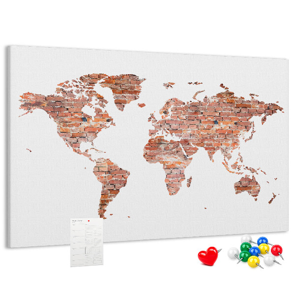 Tableau en liège Carte du monde en briques