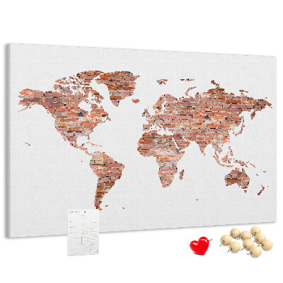 Tableau en liège Carte du monde en briques