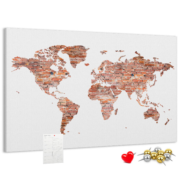 Tableau en liège Carte du monde en briques