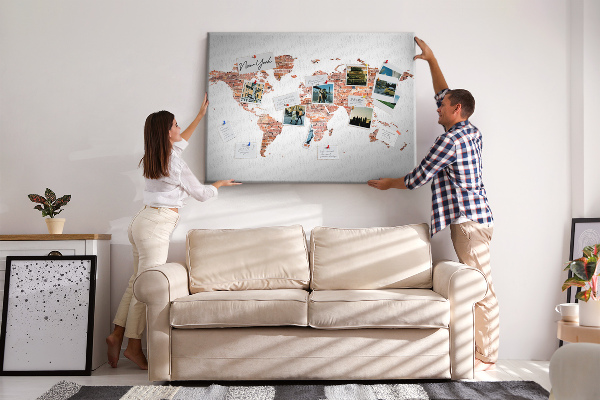 Tableau en liège Carte du monde en briques