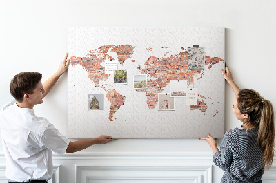 Tableau en liège Carte du monde en briques