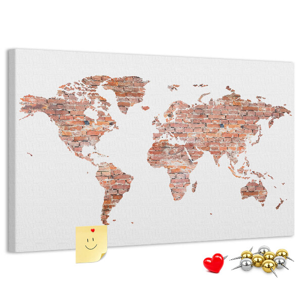Tableau en liège Carte du monde en briques