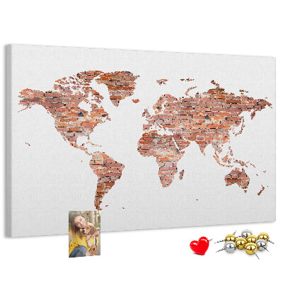 Tableau en liège Carte du monde en briques