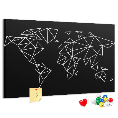 Tableau affichage liège La géométrie du monde en contours blancs