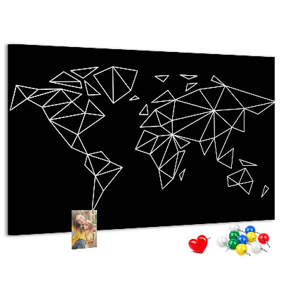 Tableau affichage liège La géométrie du monde en contours blancs
