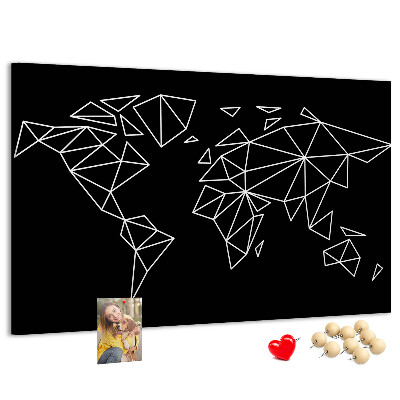 Tableau affichage liège La géométrie du monde en contours blancs