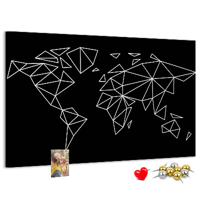 Tableau affichage liège La géométrie du monde en contours blancs