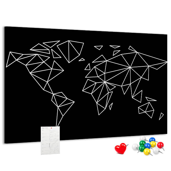 Tableau affichage liège La géométrie du monde en contours blancs