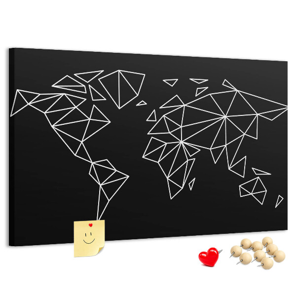 Tableau affichage liège La géométrie du monde en contours blancs