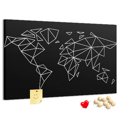 Tableau affichage liège La géométrie du monde en contours blancs