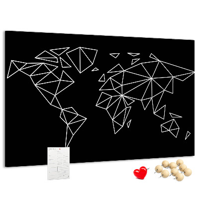 Tableau affichage liège La géométrie du monde en contours blancs