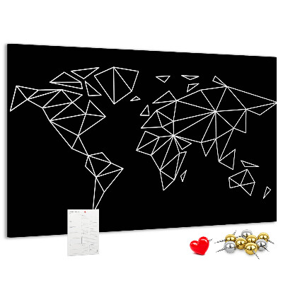 Tableau affichage liège La géométrie du monde en contours blancs
