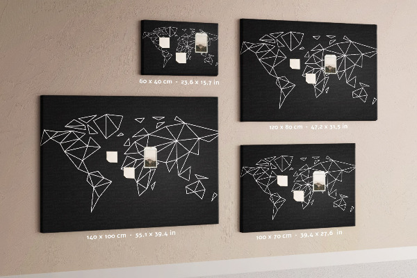 Tableau affichage liège La géométrie du monde en contours blancs