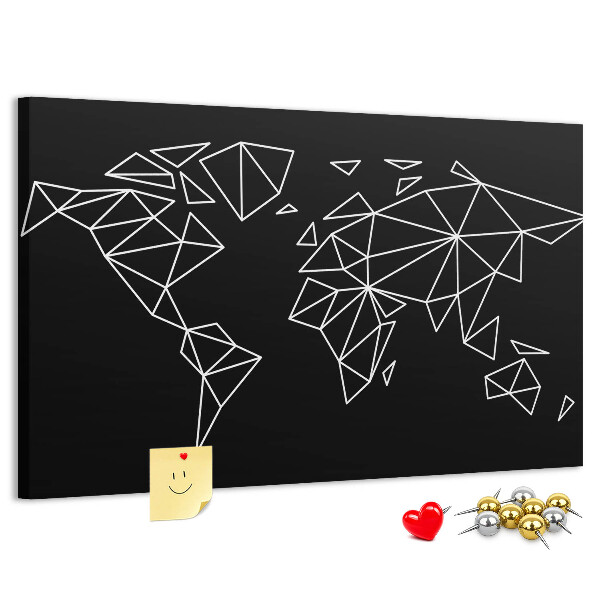 Tableau affichage liège La géométrie du monde en contours blancs