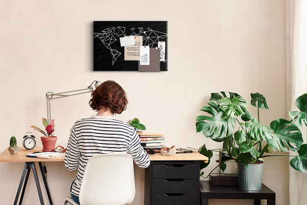 Tableau affichage liège La géométrie du monde en contours blancs