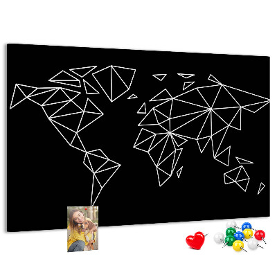 Tableau affichage liège La géométrie du monde en contours blancs