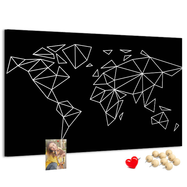 Tableau affichage liège La géométrie du monde en contours blancs