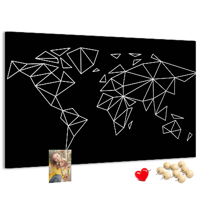 Tableau affichage liège La géométrie du monde en contours blancs