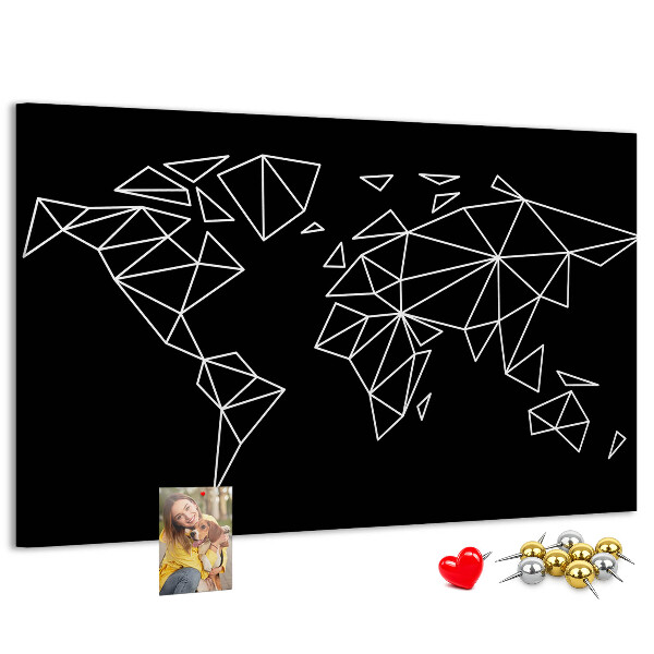 Tableau affichage liège La géométrie du monde en contours blancs