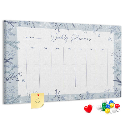 Tableau de liège Plan de semaine d'hiver avec un motif délicat.