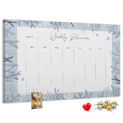 Tableau de liège Plan de semaine d'hiver avec un motif délicat.