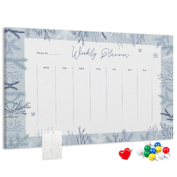 Tableau de liège Plan de semaine d'hiver avec un motif délicat.