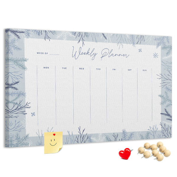Tableau de liège Plan de semaine d'hiver avec un motif délicat.