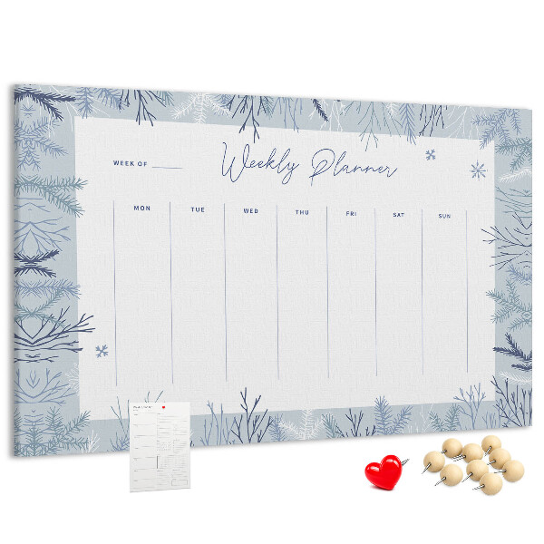 Tableau de liège Plan de semaine d'hiver avec un motif délicat.