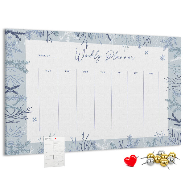 Tableau de liège Plan de semaine d'hiver avec un motif délicat.