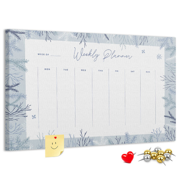 Tableau de liège Plan de semaine d'hiver avec un motif délicat.