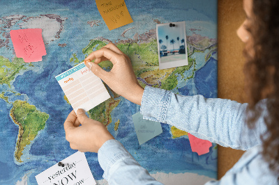 Tableau affichage liège Carte du monde aux couleurs pastel.