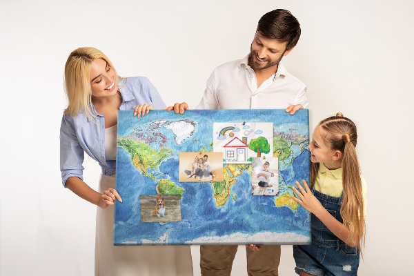 Tableau affichage liège Carte du monde aux couleurs pastel.