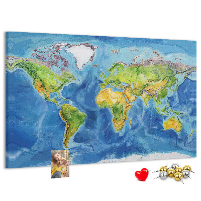 Tableau affichage liège Carte du monde aux couleurs pastel.
