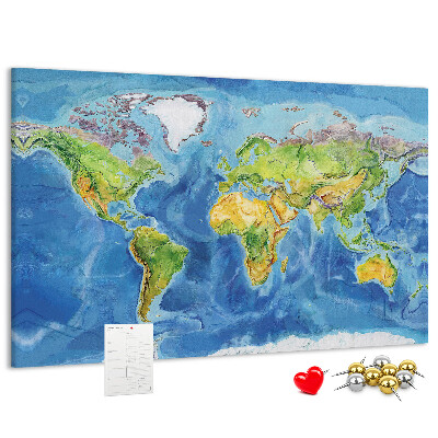 Tableau affichage liège Carte du monde aux couleurs pastel.